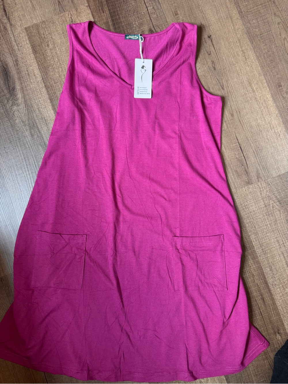Sleeveless Fuchsia Midi Dress with Front Pockets